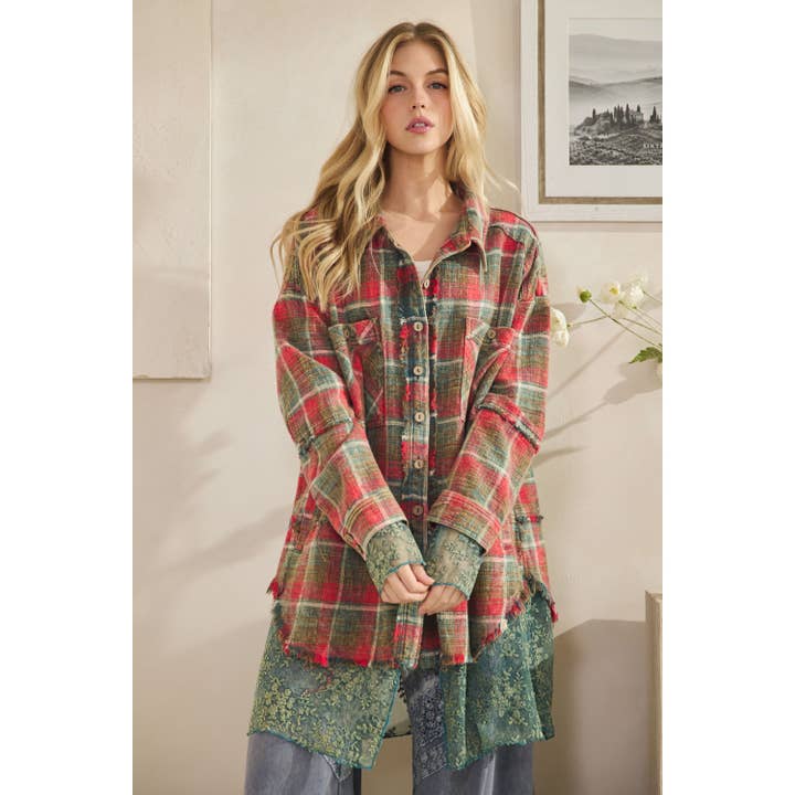 Oli&Hali - Wholesale Shirt Jacket/Shacket - Women's - WASHED PLAIDS AND EMBROIDERED MESH MIX SHACKETS