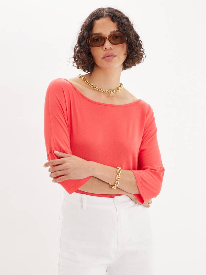 Ottavia Three Quarter Batwing Tee - Guava for wholesale by Amelius