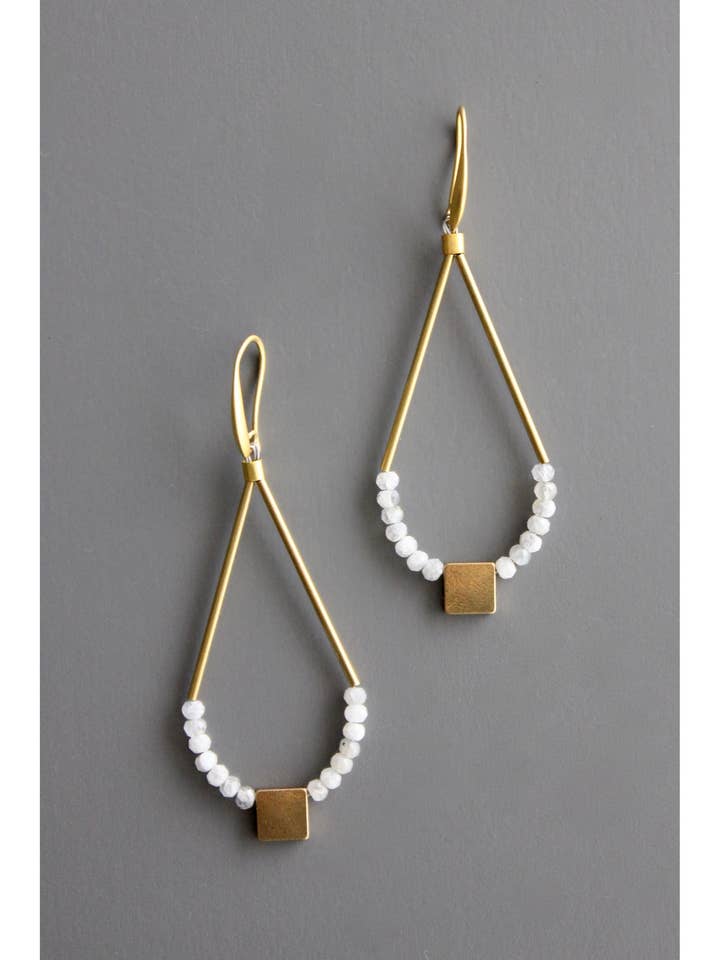 BKNE40 Geometric labradorite and brass earrings for wholesale by David Aubrey Jewelry