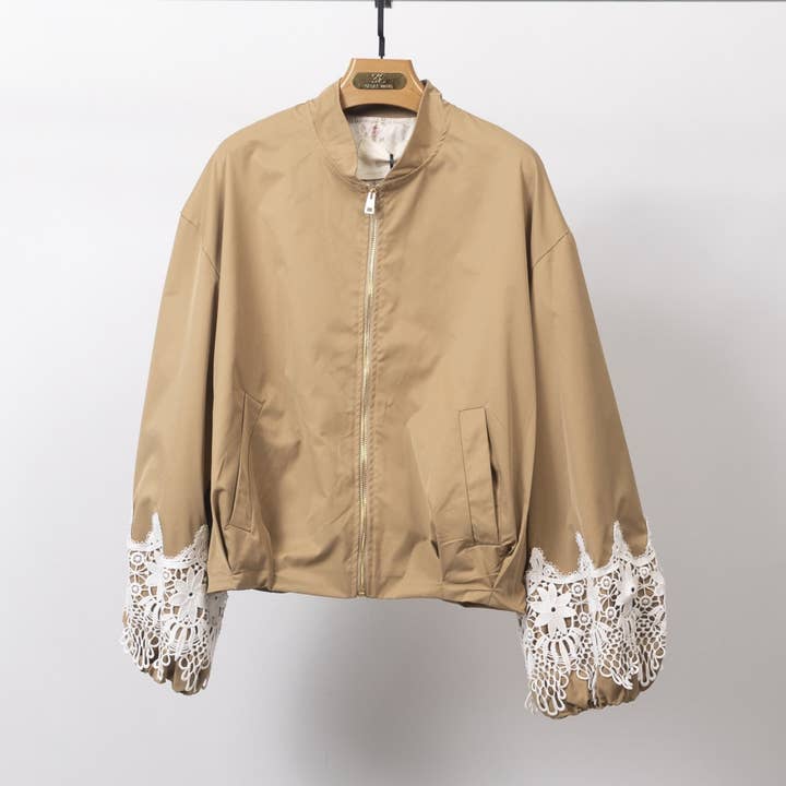 Zipped jacket with lace cuffs - BCG03359 for wholesale by Cecile Wang