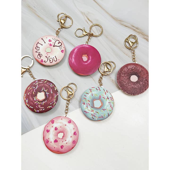MIX COLOR Donut Compact Mirror with Keychain for wholesale on Faire3