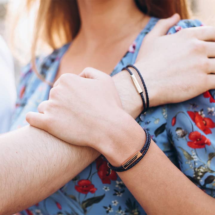 Perimade & Co. LLC - Wholesale Charm/Dangle Bracelet - Custom Leather Couple Matching Bracelet in Stainless Steel3