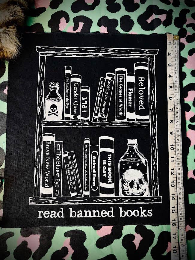 Read banned books: Library back patch. for wholesale by Three Raccoons