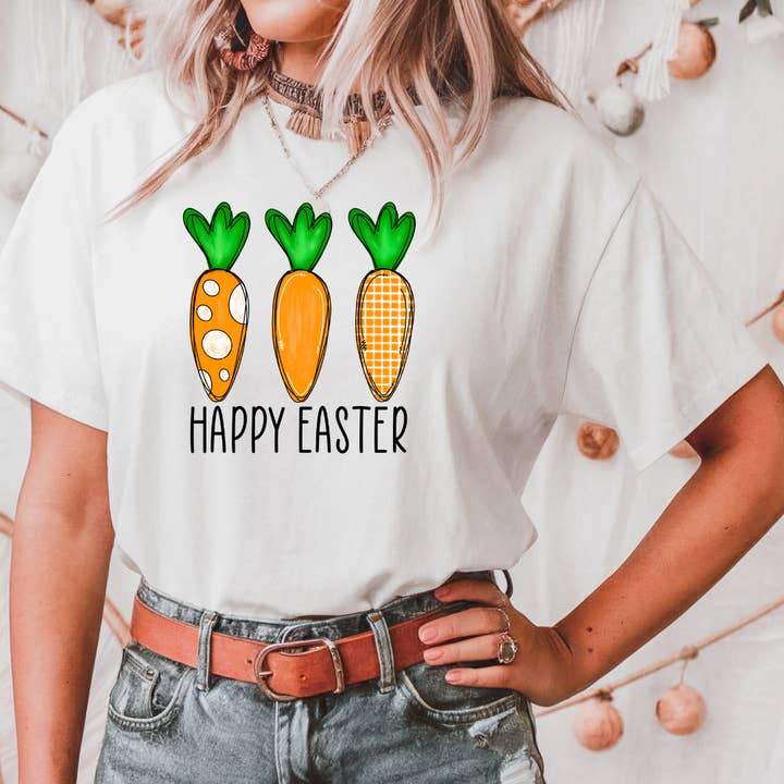 Maglietta per adulti Carote di Pasqua Felice per la vendita all'ingrosso da parte di Rockin R Apparel
