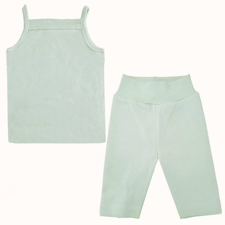 Soft Moves: Green Strap Top and 3/4 Leggings for wholesale by Pim-Pam-Pum