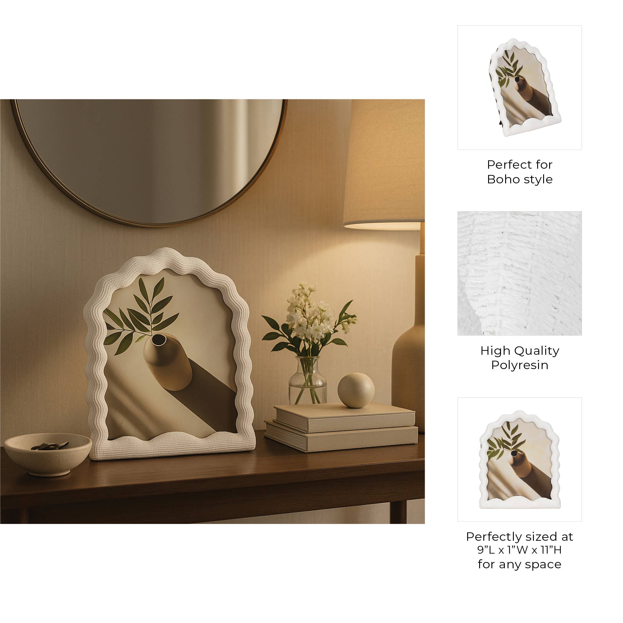 White Photo Frame - Resin with Decorative Wavy Arch for wholesale on Faire26