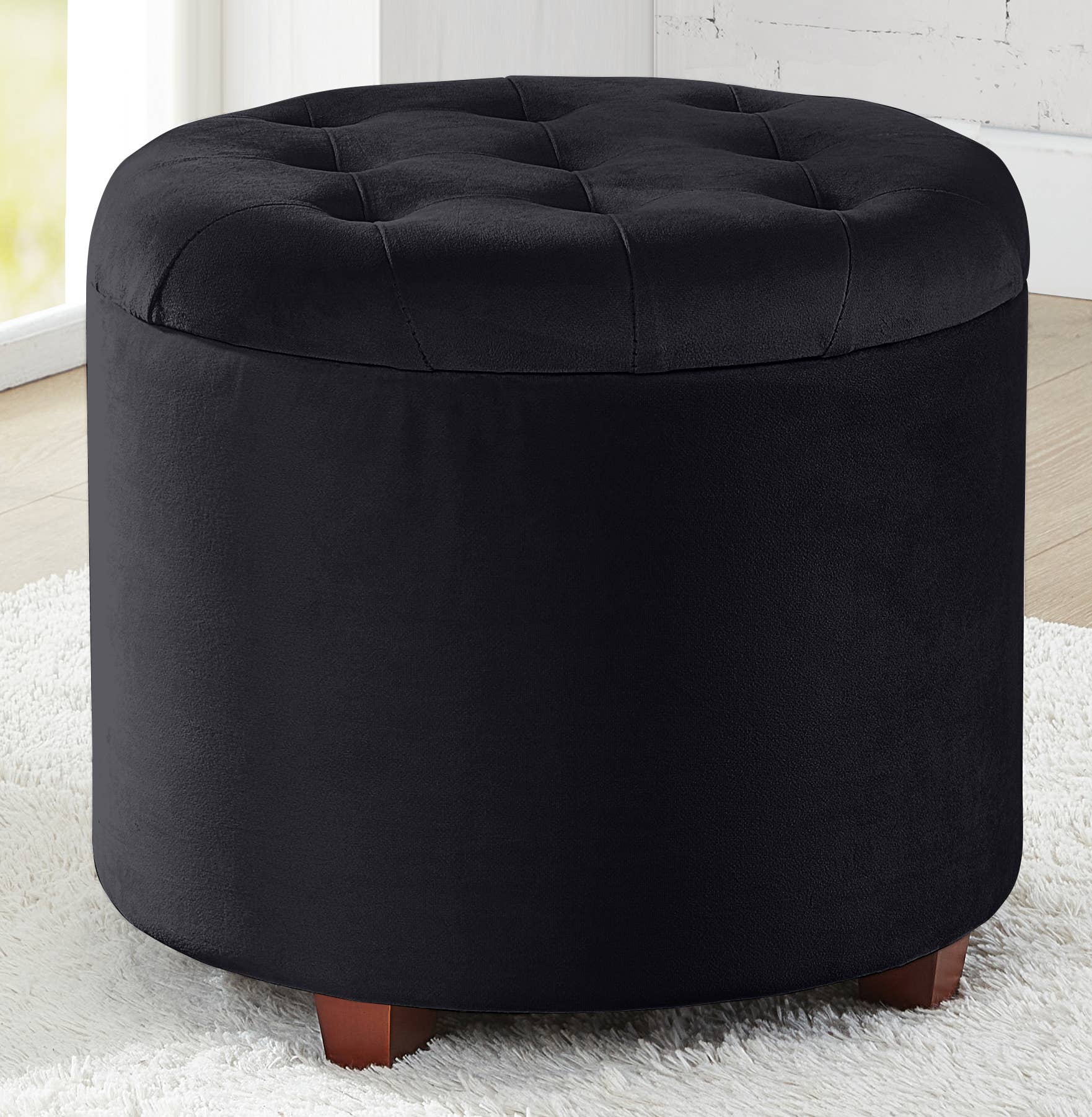 Ornavo Home - Vente Repose-pieds - Pouf coffre rond capitonné Donovan1