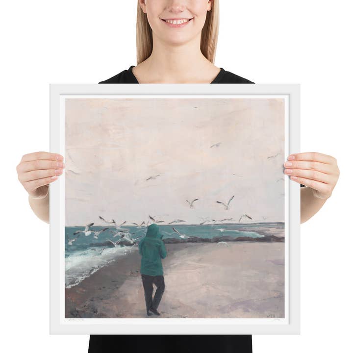 "Wanderer" Framed Art Print, Coastal Beach Neutral Tones for wholesale by Walker T. Roman