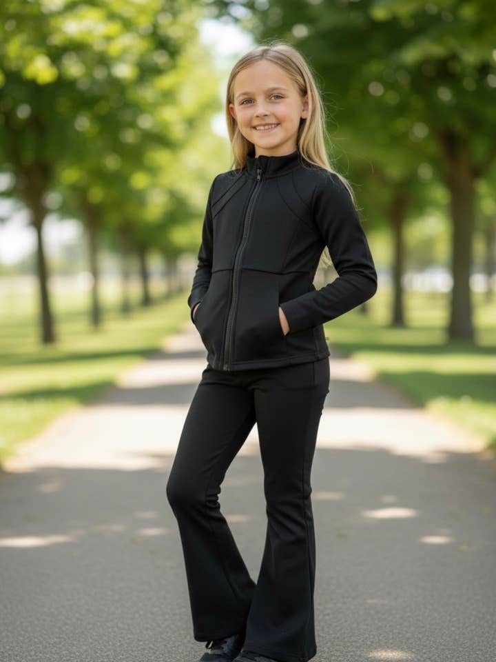 Black Girls stretchy active set. (Fitted) GLP081909-AMY for wholesale by Kids Charm Online