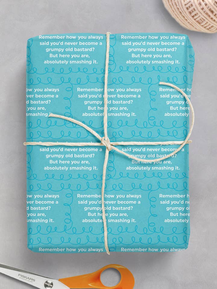 Rude Gift Wrap - Grumpy Bastard**Pack of 2 Sheets Folded** for wholesale by Brainbox Candy
