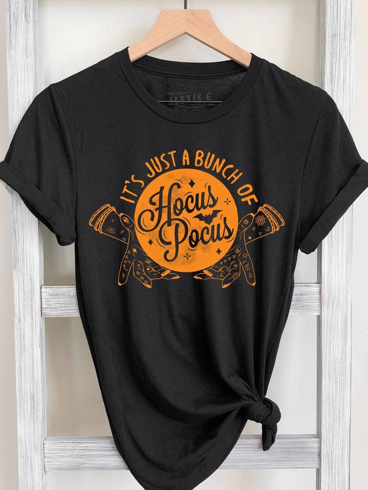 It's Just A Bunch of Hocus Pocus Graphic Tee, Halloween Top for wholesale by SewCalUSA