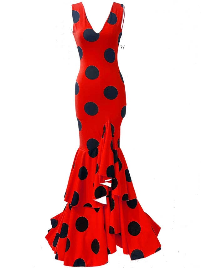 RED FLAMENCO DRESS CREPE SCUBA OCCASION TO WEAR APRIL FAIR for wholesale on Faire