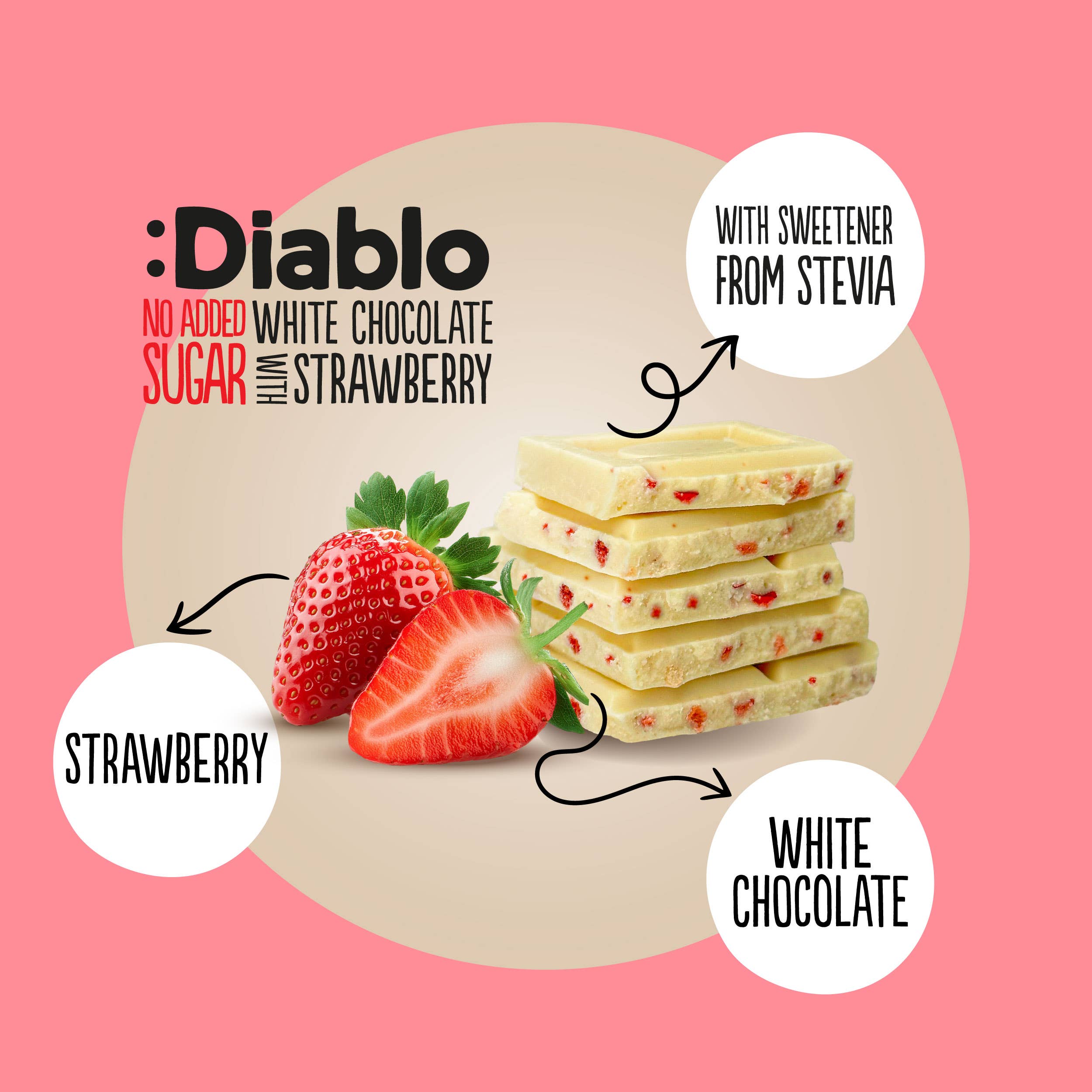 Diablo Sugar Free – wholesale Chocolate bar – :Diablo White Chocolate With Strawberry 75g2