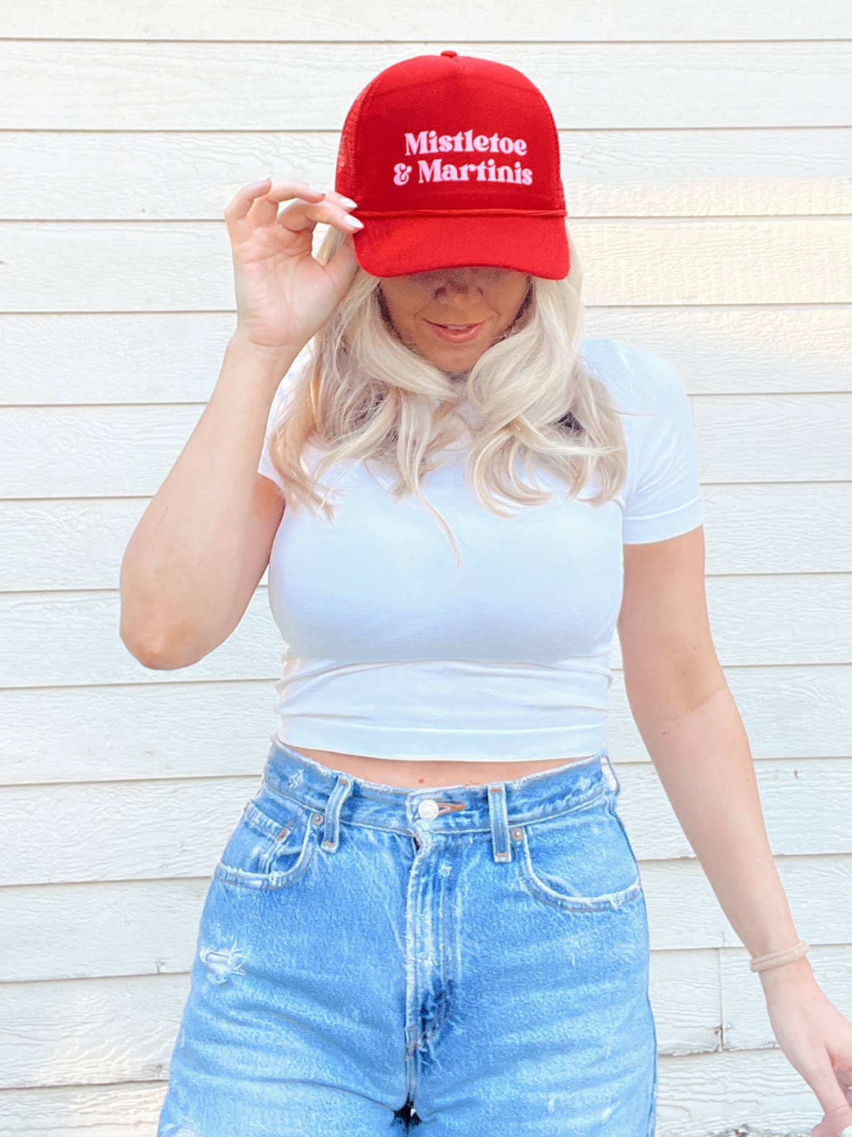 Maddon and Co - Wholesale Trucker Hat - Unisex - Mistletoe & Martinis Foam Trucker Hat - Red & Pink2