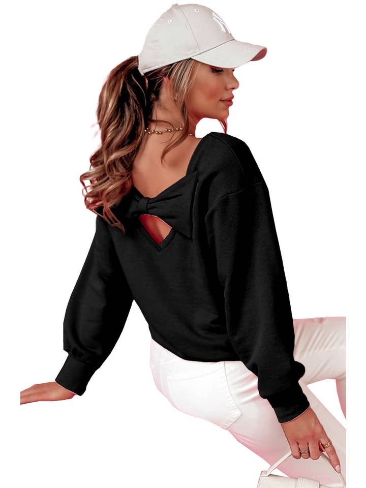 Amaryllis Apparel - Wholesale Sweatshirt - Women's - Back Bowknot Sweatshirt35