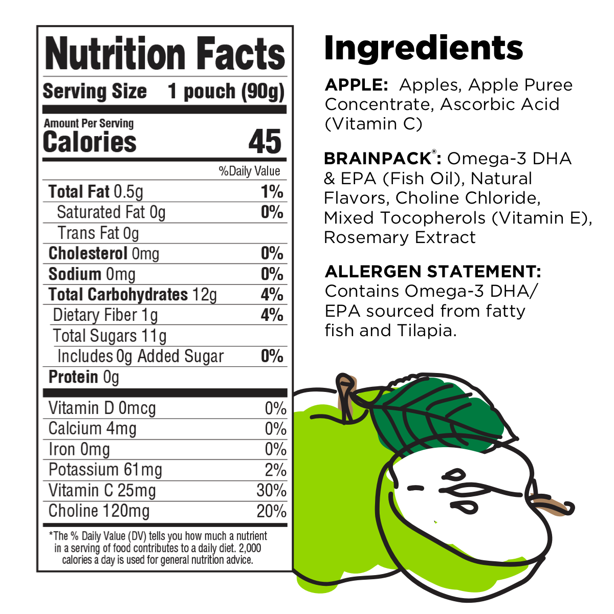 Brainiac - Wholesale Squeeze Snack Bag - Kids & Baby - 'Mega Apple Omega-3 Applesauce6