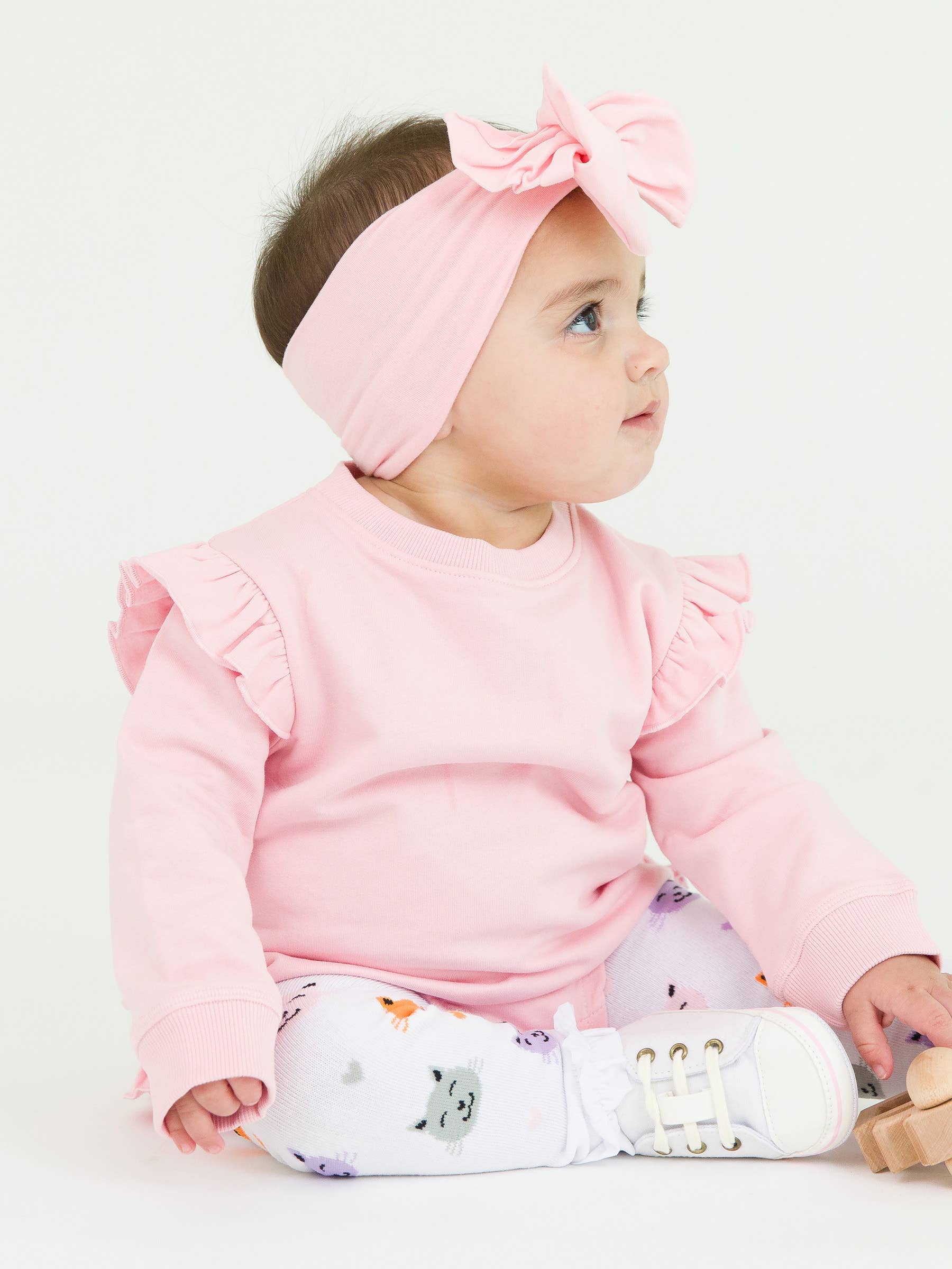 Baby Girls Pink Sweatshirt Bubble Romper for wholesale on Faire2