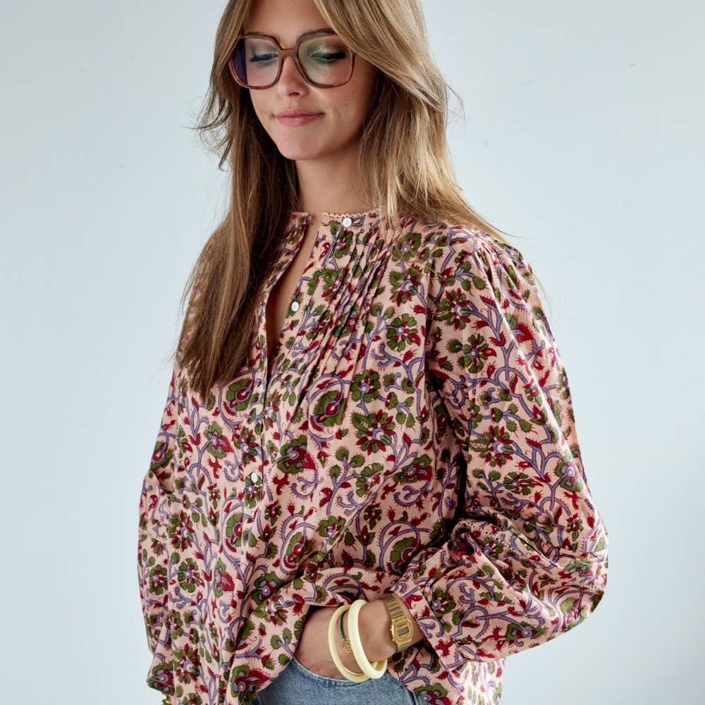 Bonheur du Jour - Wholesale Blouse - Women's - Women's blouse with Indian flower print - Pink0