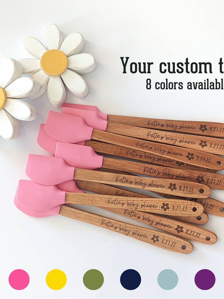Mini engraved spatulas, Baking utensils, Silicone, Wooden, for wholesale by AFewSpareMoments