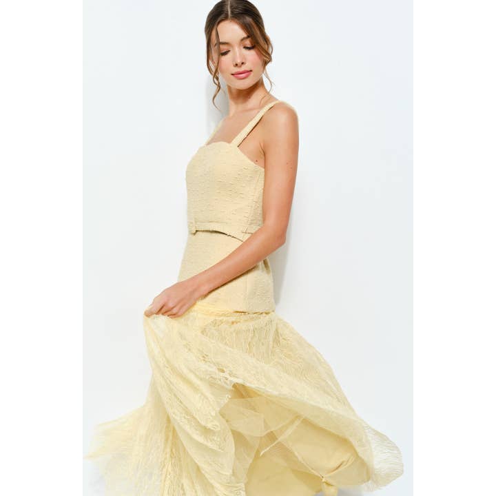 INA - Wholesale Dress - Women's - Strapless Tweed with Lace Pleat Midi Dress
