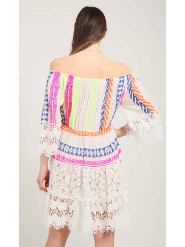 LOOWIE - Vendita all'ingrosso Vestito - Donna - 3350 Abito all'uncinetto in pizzo di cotone bianco taglia unica LOOWIE