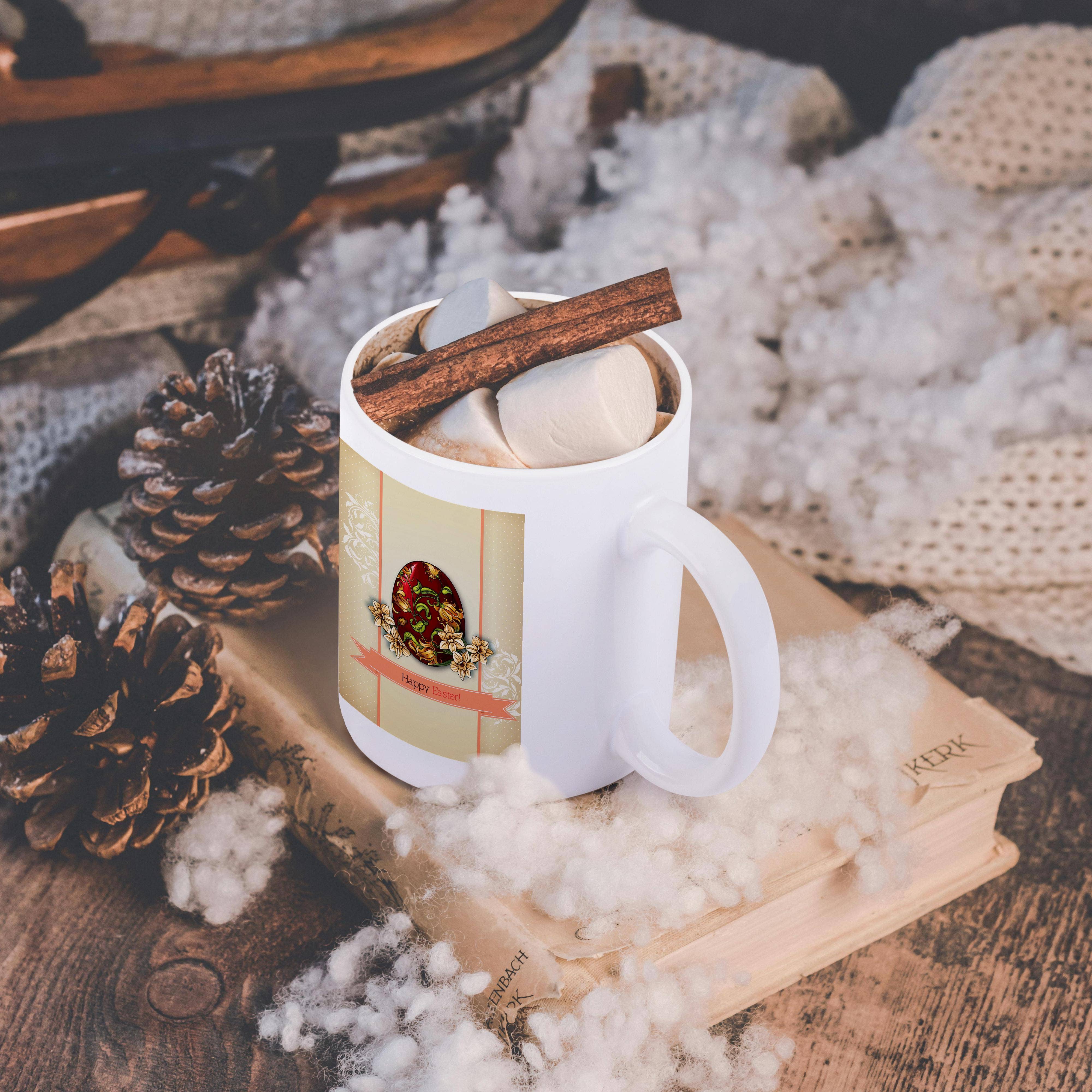 3dRose - Wholesale Coffee Mug - 3dRose, Elegant Floral Red and Yellow Easter Egg With Happy Easter, Mug11