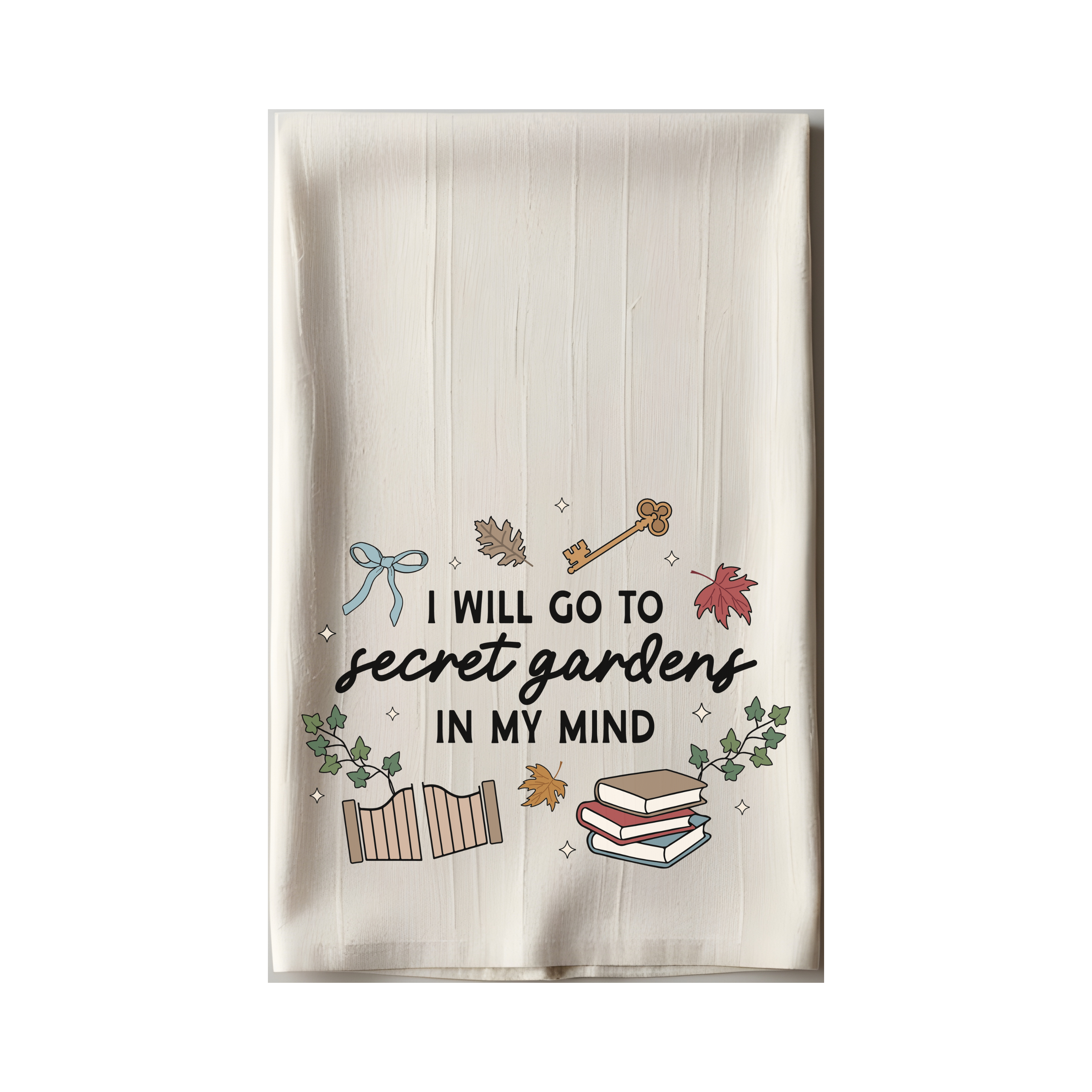 Nearly June Design Co – wholesale Tea towel – I Will Go to Secret Gardens in My Mind Tea Towel0