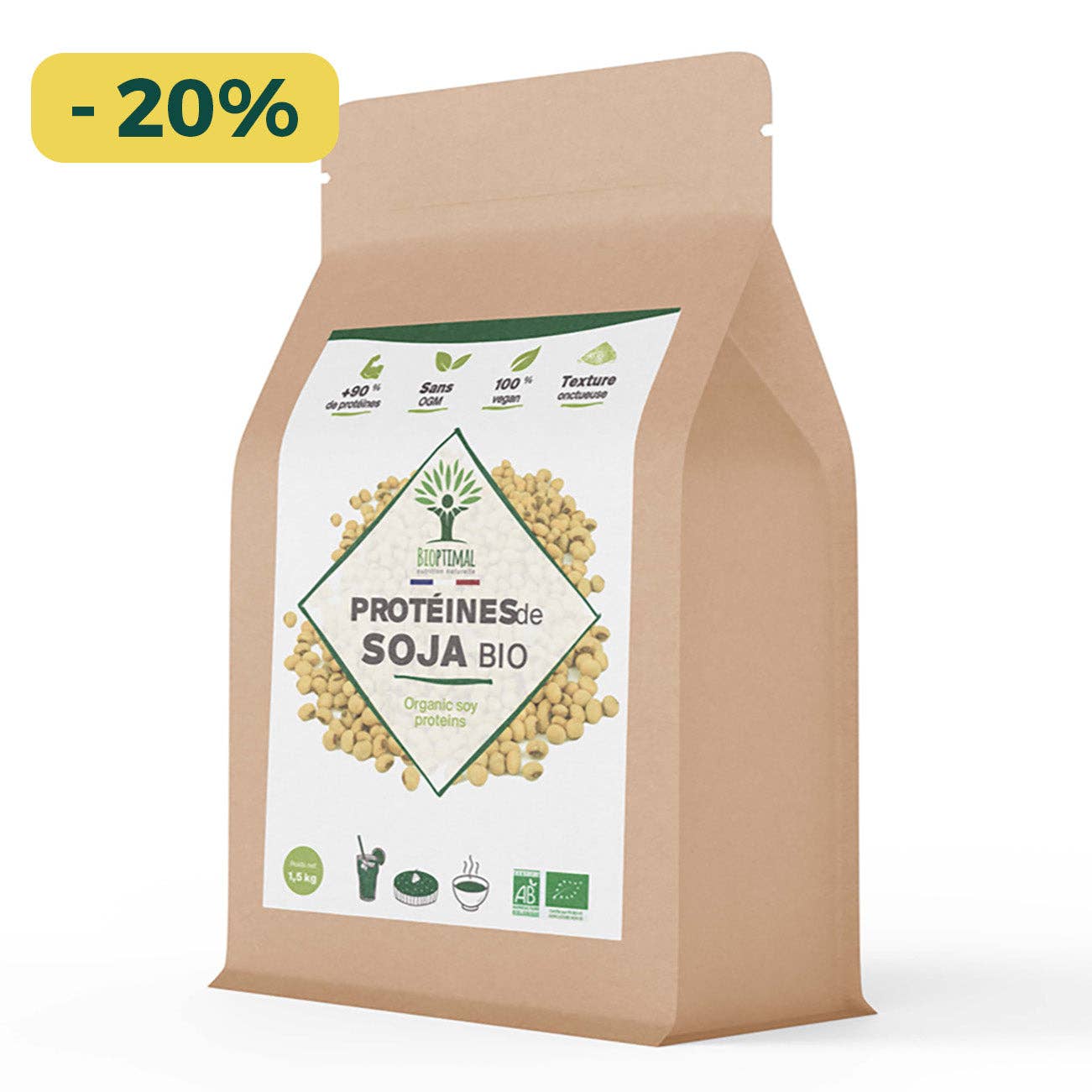 Bioptimal - Venta al por mayor Proteínas y superalimentos en polvo - Polvo de proteína de soja orgánica - Bioptimal1