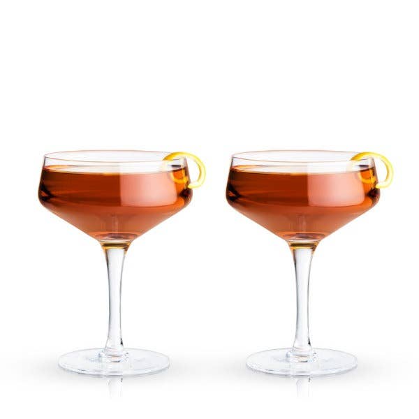 Viski - Wholesale Cocktail/Liquor Glass - Rayeâ„¢ Angled Crystal Coupe Glasses - Set of 2 by Viski