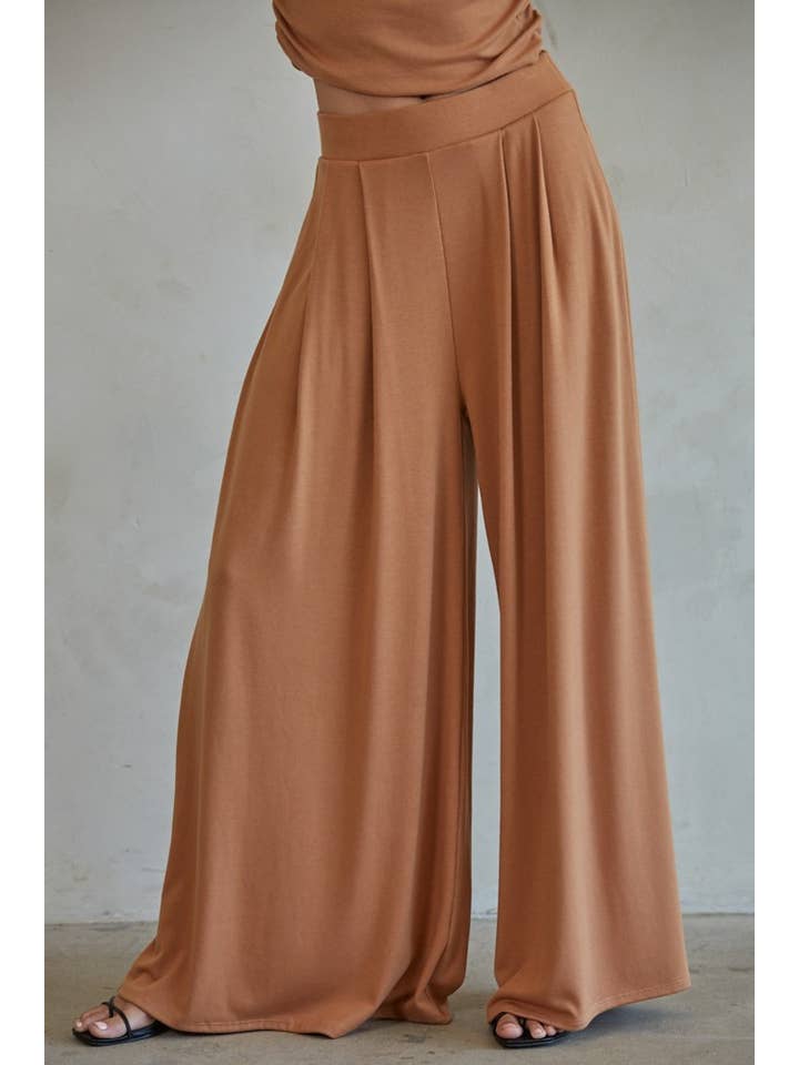 Camel RJ3131 | Knit Jersey Wide Leg Pants for wholesale on Faire