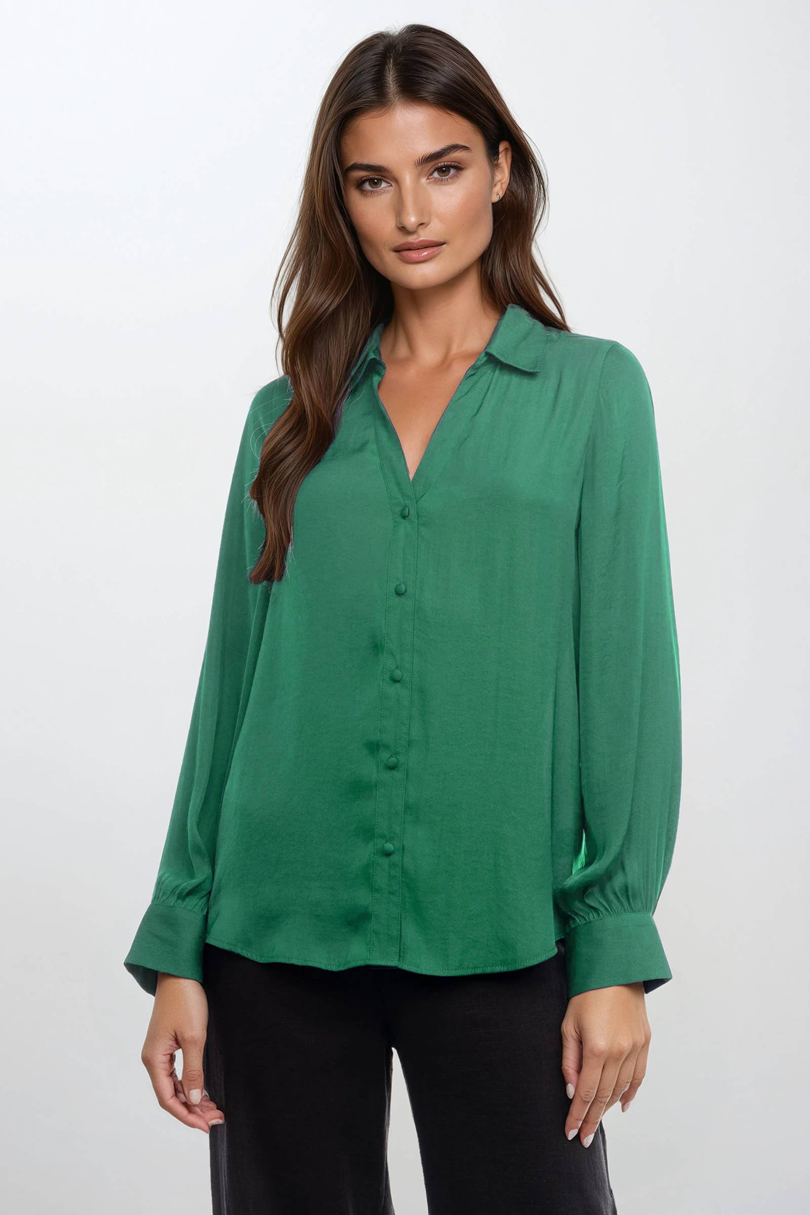 Naked Zebra - Vendita all'ingrosso Camicetta - Donna - Blusa Classica con Scollo a V e Bottoni - T13