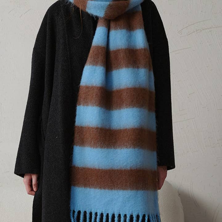 Dipped Shop - Wholesale Scarf - Women's - Striped Color Block Thicken Tassel Warm Scarve DPS13151