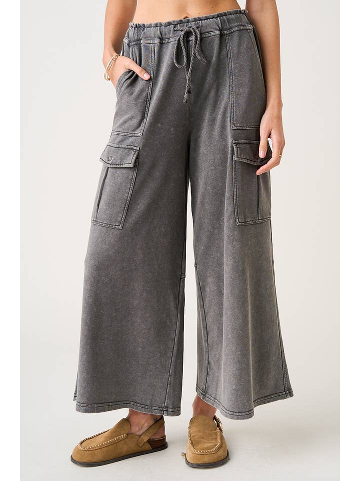 mittoshop - Wholesale Pants - Women's - WASHED FRENCH TERRY CARGO ELASTIC WAIST WIDE LEG PANTS16