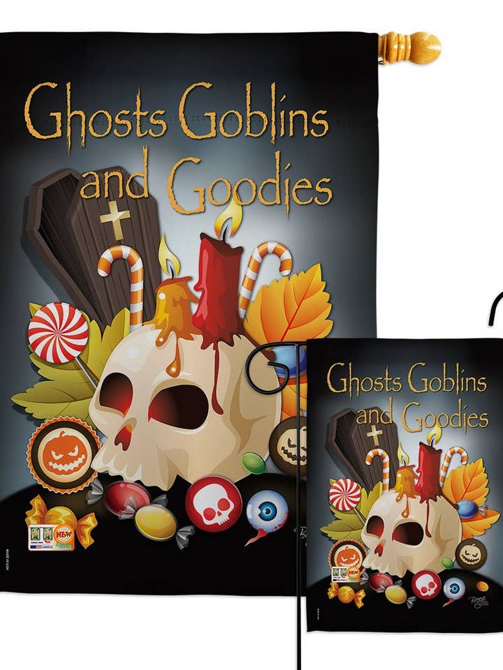 Ghosts Goblins and Goodies Falltime Halloween Sweet Flag for wholesale by Two Group Flag Co