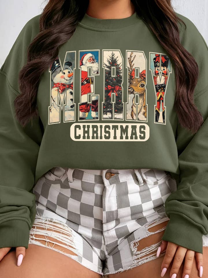 THE LATTIMORE CLAIM - Wholesale Graphic Sweatshirt - Women's - Vintage Merry Christmas