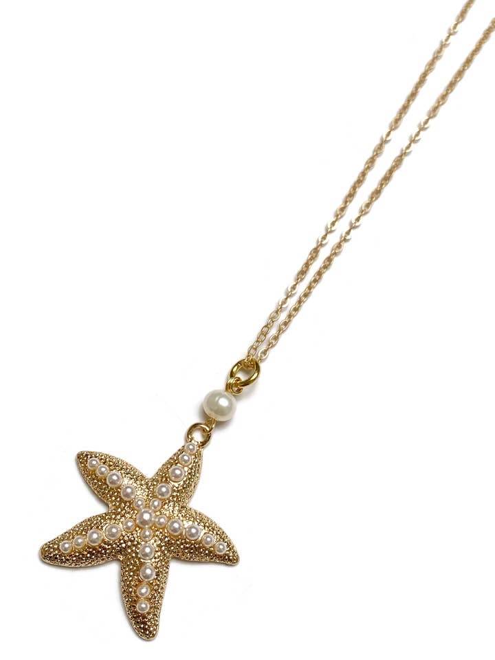Romantic Beach Ocean Theme Pearl Starfish Pendant Necklace for wholesale by Gracie Rose Designs