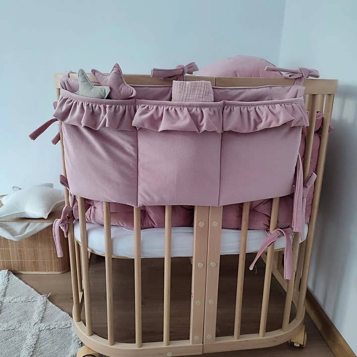 Bedside Caddy Velvet Old Pink, Bed Organizer Glam for wholesale by BabyNest