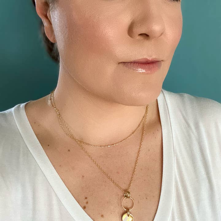 Light Shine - Wholesale Link & Chain Necklace - Paperclip Layering Necklace | Gold Plated Disc, Dainty Chain14