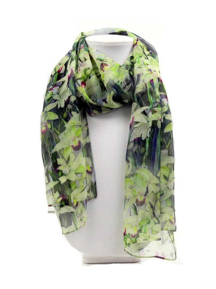 Orchid Silk Scarf - Spring Orchid Scarf - Sheer Bridal Gift for wholesale by Silk Squirrel