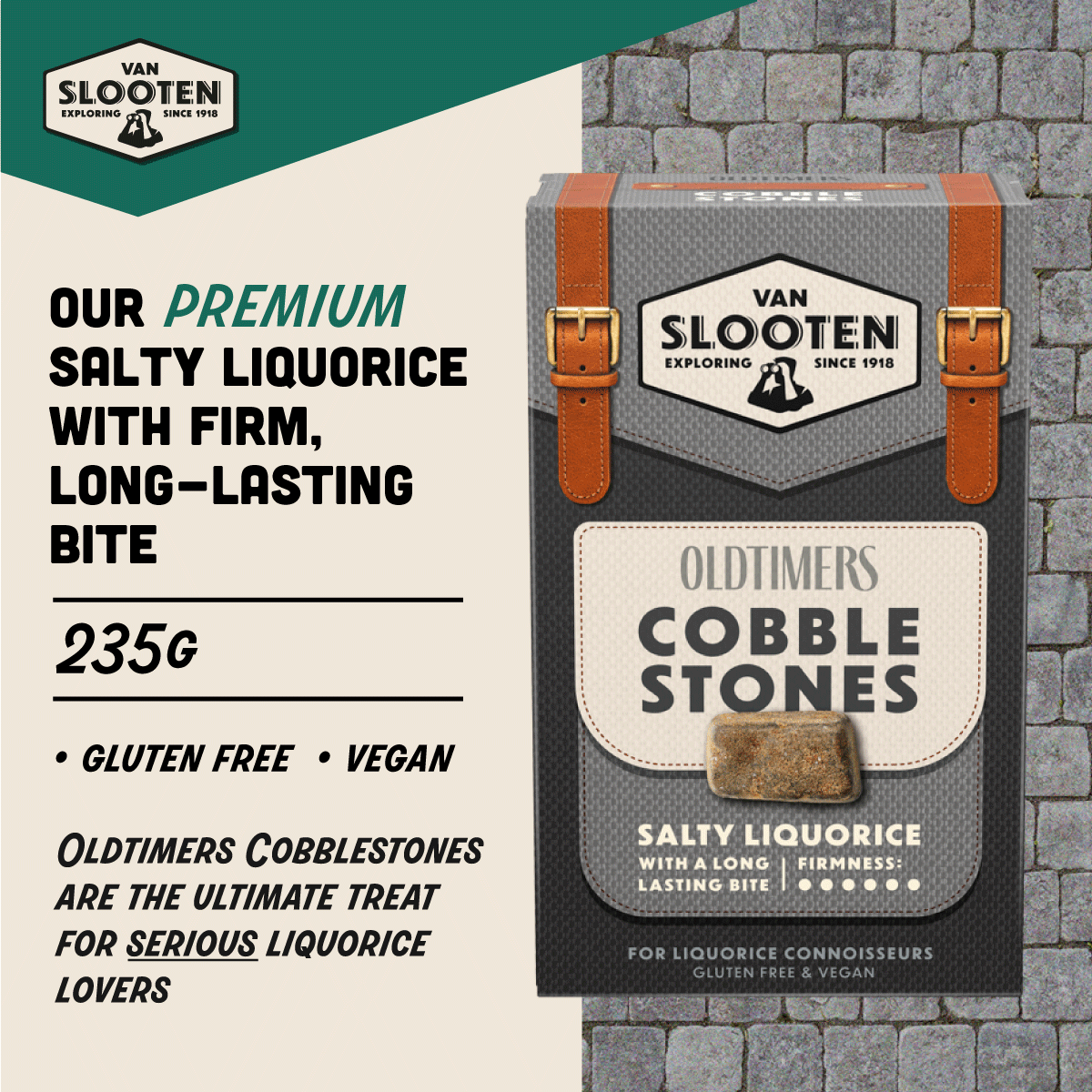 Van Slooten – wholesale Liquorice – Van Slooten Oldtimers Cobblestone Liquorice 235g x61