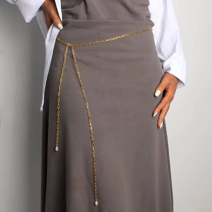 Mindy Pärla Slips Halsband Bälte Vattentät 14K PVD för wholesale av HoopLa