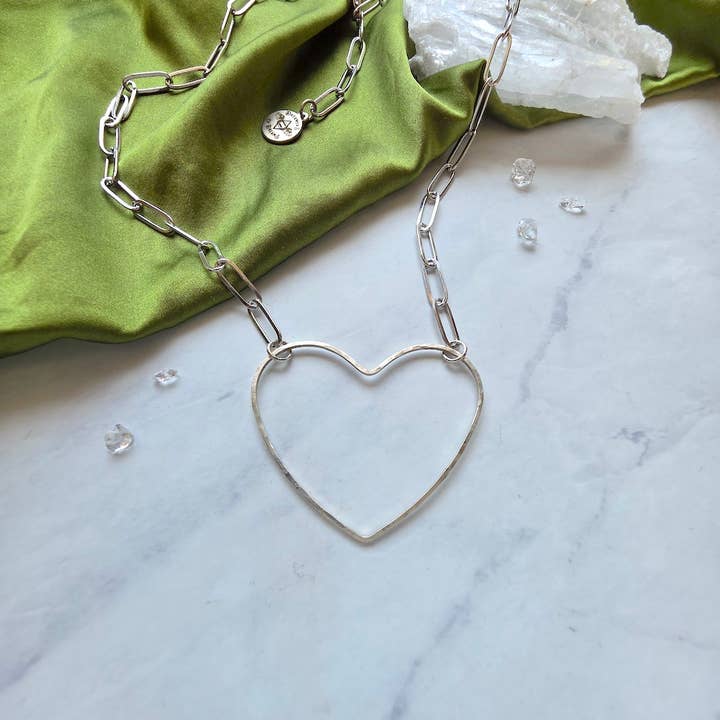 Big Silver Heart -Paperclip Chain Necklace for wholesale by Dreamers of Dreams