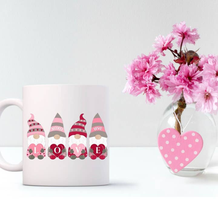 Gnome Love Valentines Coffee Mug Tea Cup for wholesale by Dazzle Design Diva