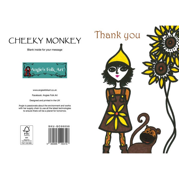Angies Folk Art – wholesale Thank you card – Cheeky Monkey0