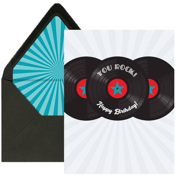 You Rock Vintage Record Birthday Greeting Card for wholesale by Mod Lounge Paper Company