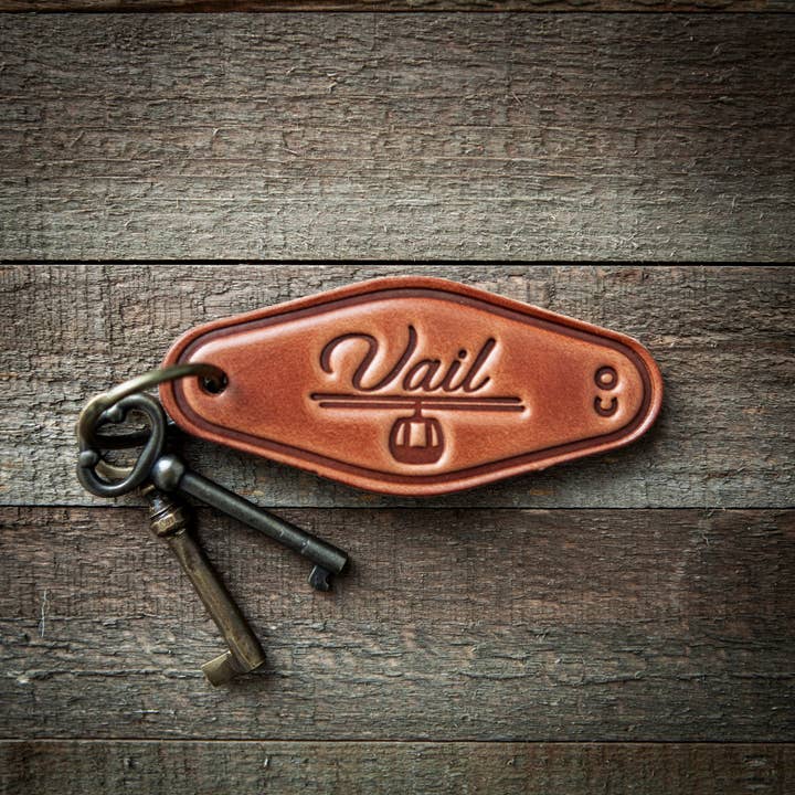 Sugarhouse Leather - Venta al por mayor Llavero - Unisex - Llavero de piel Vail Colorado, estilo motel