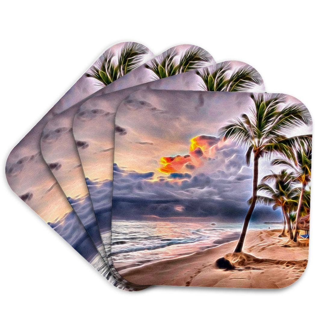 3dRose - Wholesale Coasters - 3dRose, Palm Trees On A Beach Against A Stormy Sea Light Infused Painting, Coaster7