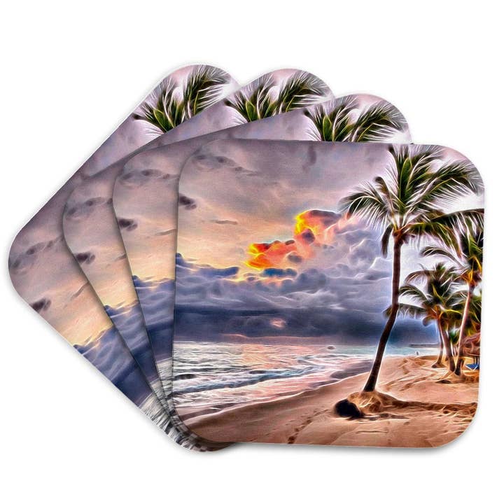 3dRose - Wholesale Coasters - 3dRose, Palm Trees On A Beach Against A Stormy Sea Light Infused Painting, Coaster7