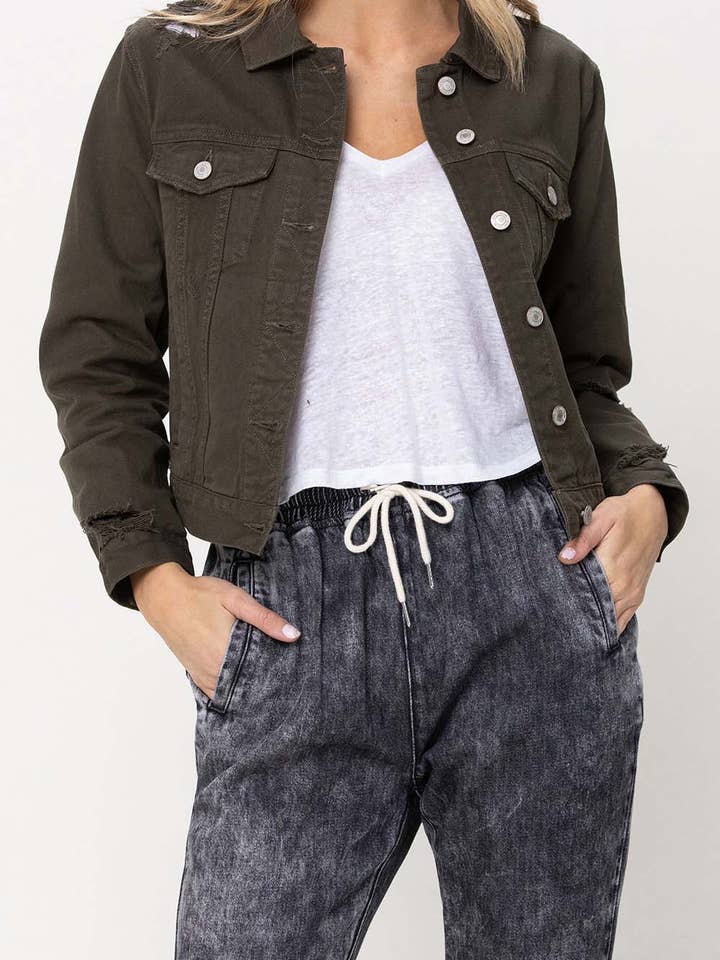 VESTE EN JEAN OLIVE VIEILLIE COUPE CLASSIQUE VT1131 pour la vente par VERVET by FLYING MONKEY