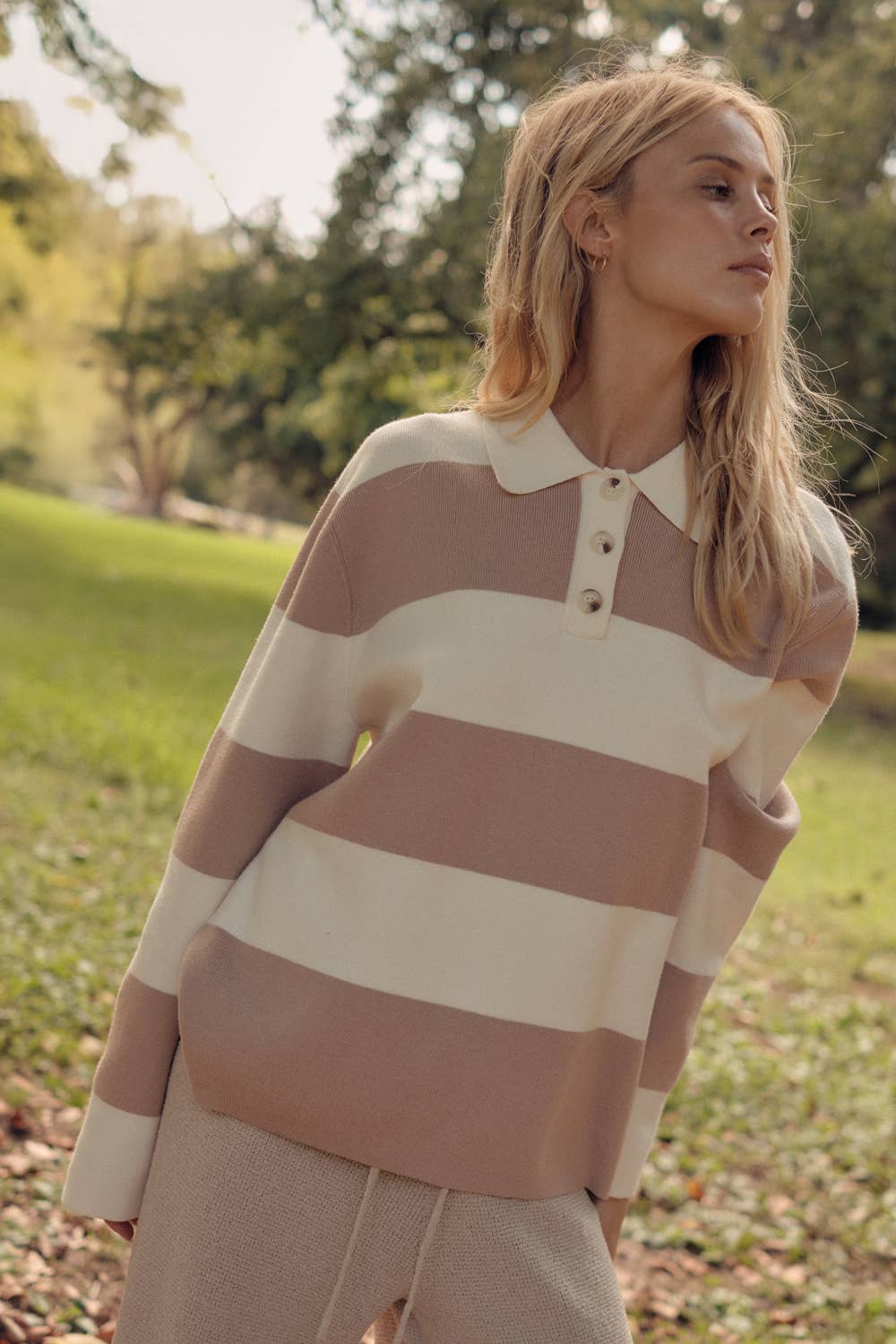 Promesa USA - Wholesale Knit Sweater - Women's - Striped Ribbed Knit Collared Rugby Sweater2